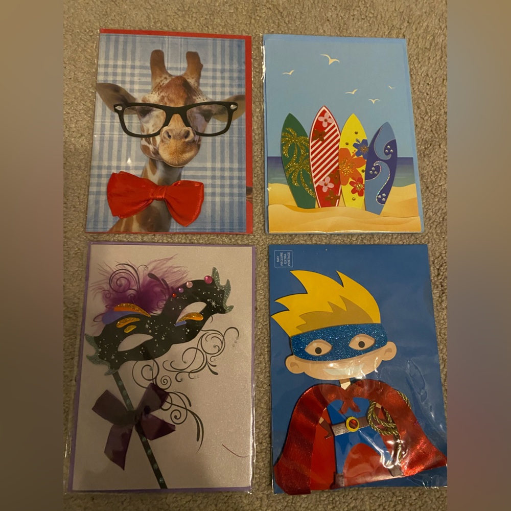 Collection of 4 (Adorable) Hand-Made Greeting Cards - Pretty Enough to Frame!
